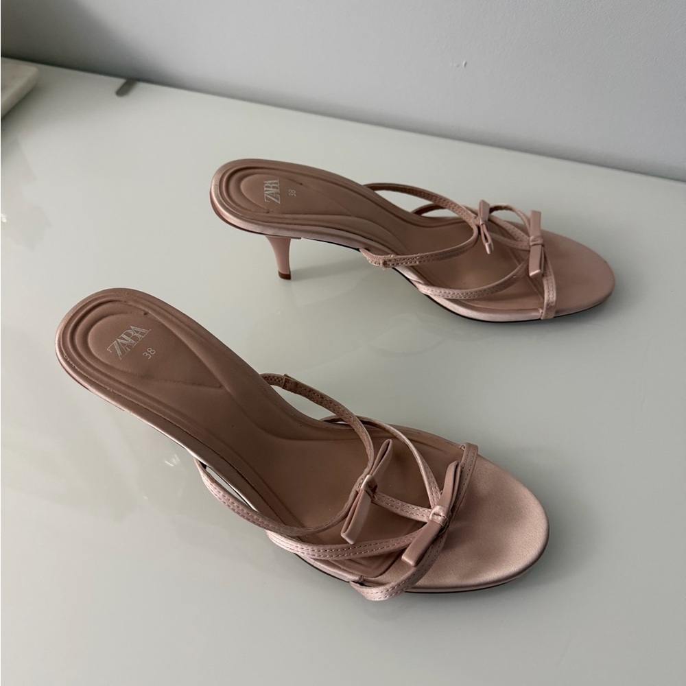 Zara Blush Pink Strappy Kitten Heel Sandals